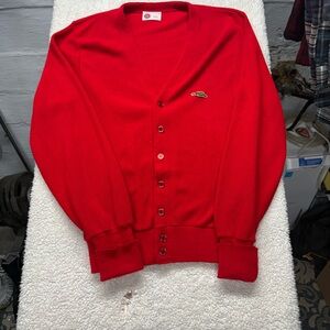 Vintage sears Kings Road Red Men's button up cardigan Sweater, sewn on dragon,Xl